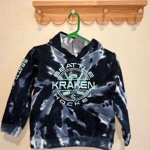 NHL Seattle Kraken Kids Black & White Tie-Dye Hoodie with Aqua Logo